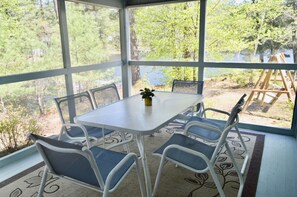 Dining - Lakefront Home with Private Dock, Kayaks/SUPs and beautiful spring and summer views. (Shapleigh)
