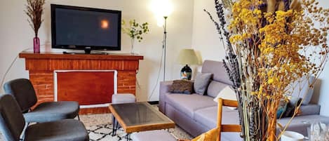 TV, fireplace