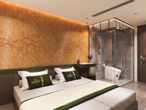 Shower, hair dryer, slippers, towels - Reviah Hotel (Kim Lien)