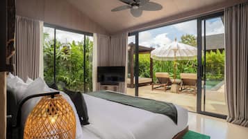 Vila Mewah, 2 kamar tidur, Bebas Asap Rokok, pemandangan kolam renang | Minibar, meja kerja, Wi-Fi gratis, dan seprai linen