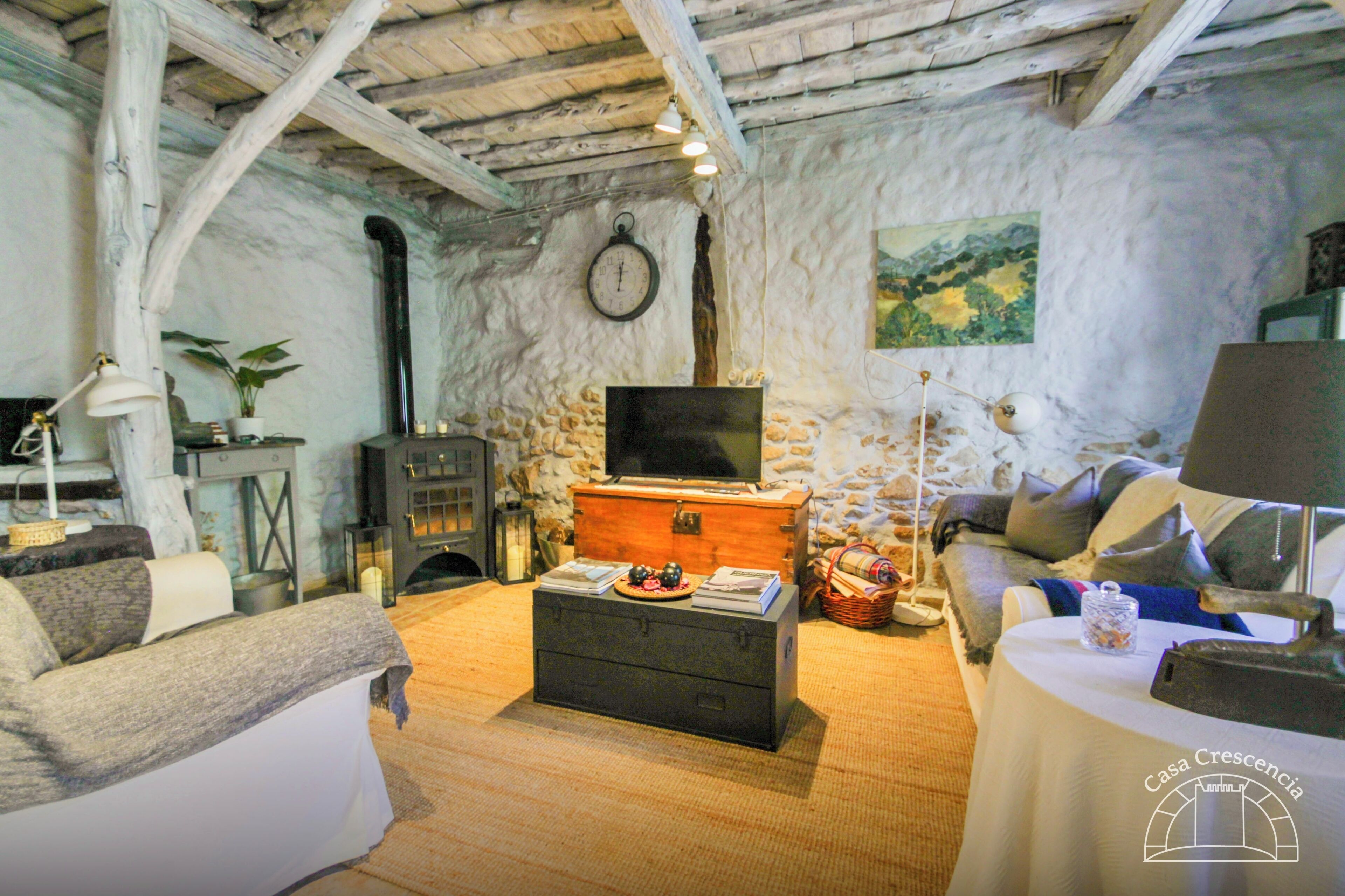 TV connectée, cheminée, livres