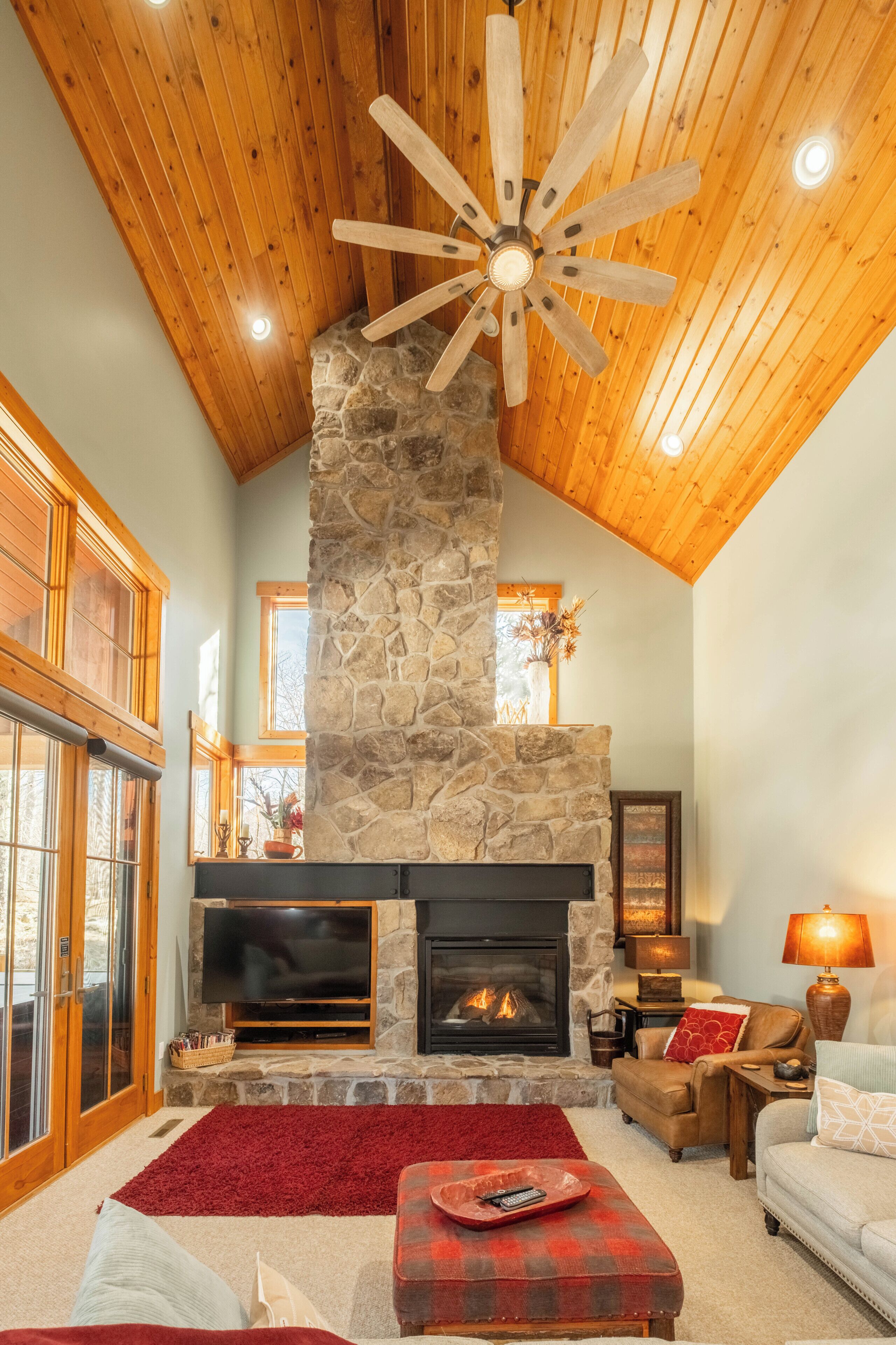 TV, fireplace