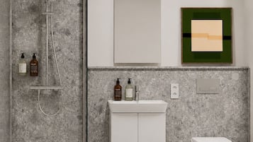 Dusche, Haartrockner, Handtücher, Seife