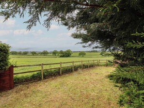 A rural landscape with a wooden fence, green fields, and trees. - The Retreat (Wellington)