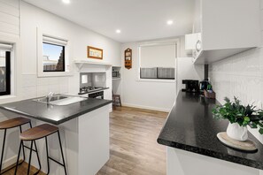 Fridge, microwave, oven, coffee/tea maker