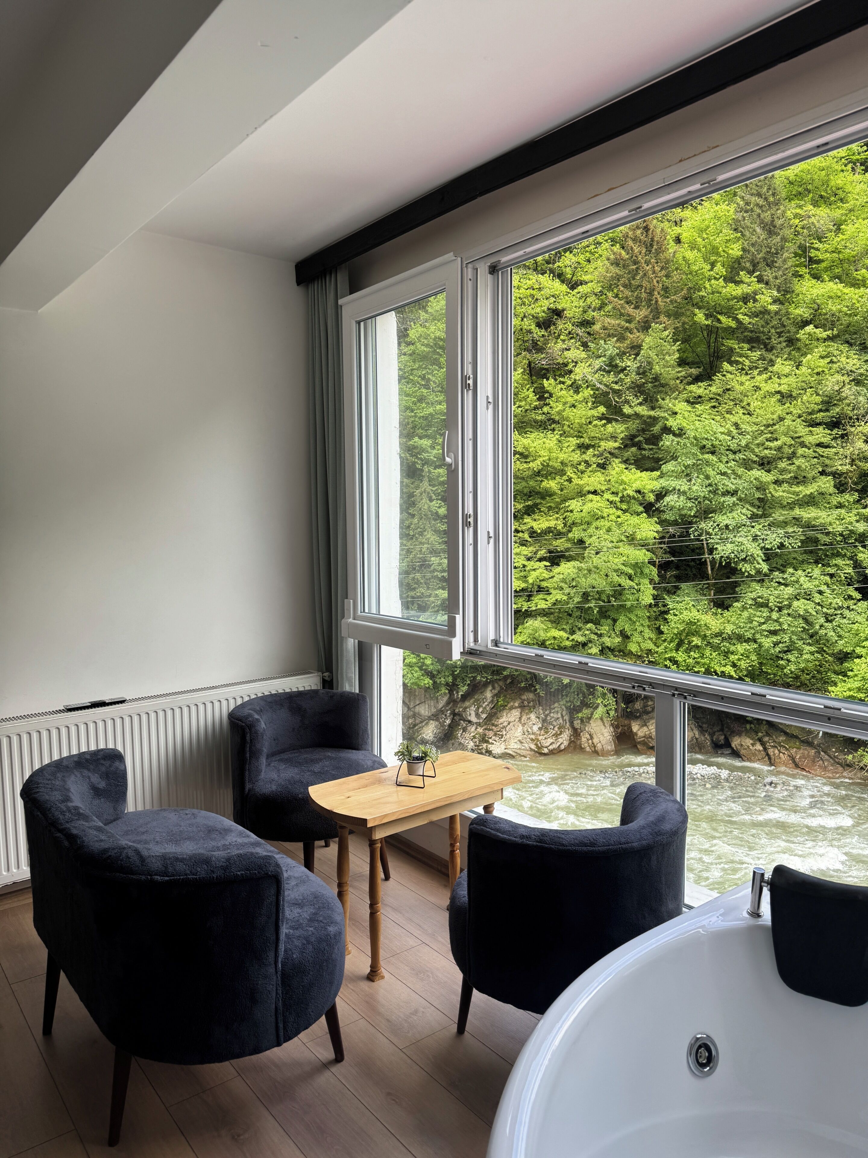 Luxe appartement, uitzicht op rivier | Woonruimte | Een 60-cm smart-tv met kabelzenders