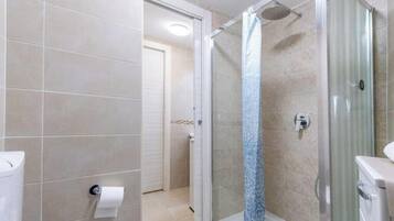 Shower, hair dryer, bidet, towels