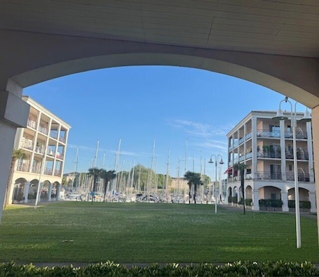 Property grounds. Quiet apartment with marina view