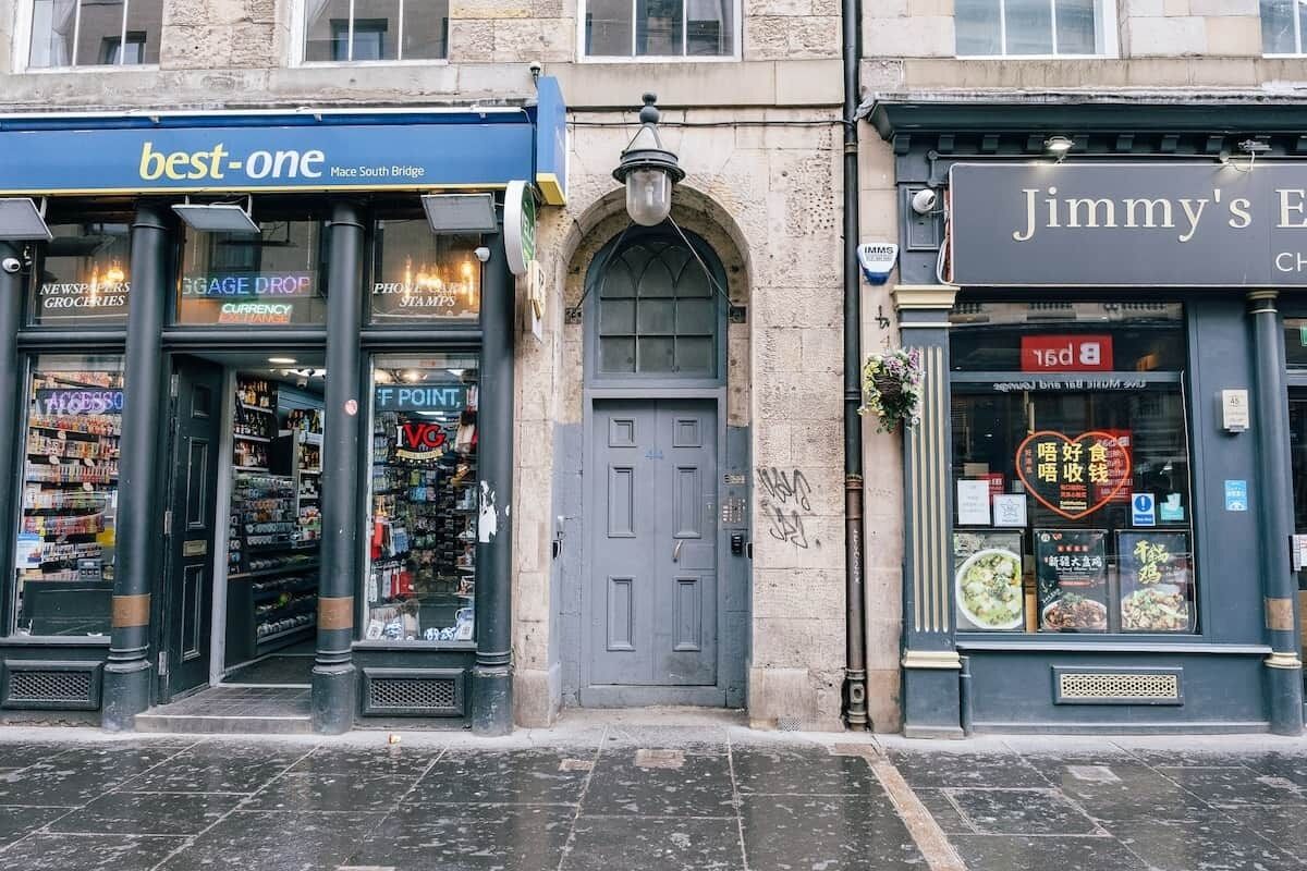 A street view with storefronts including 'best-one' and 'Jimmy's E'.