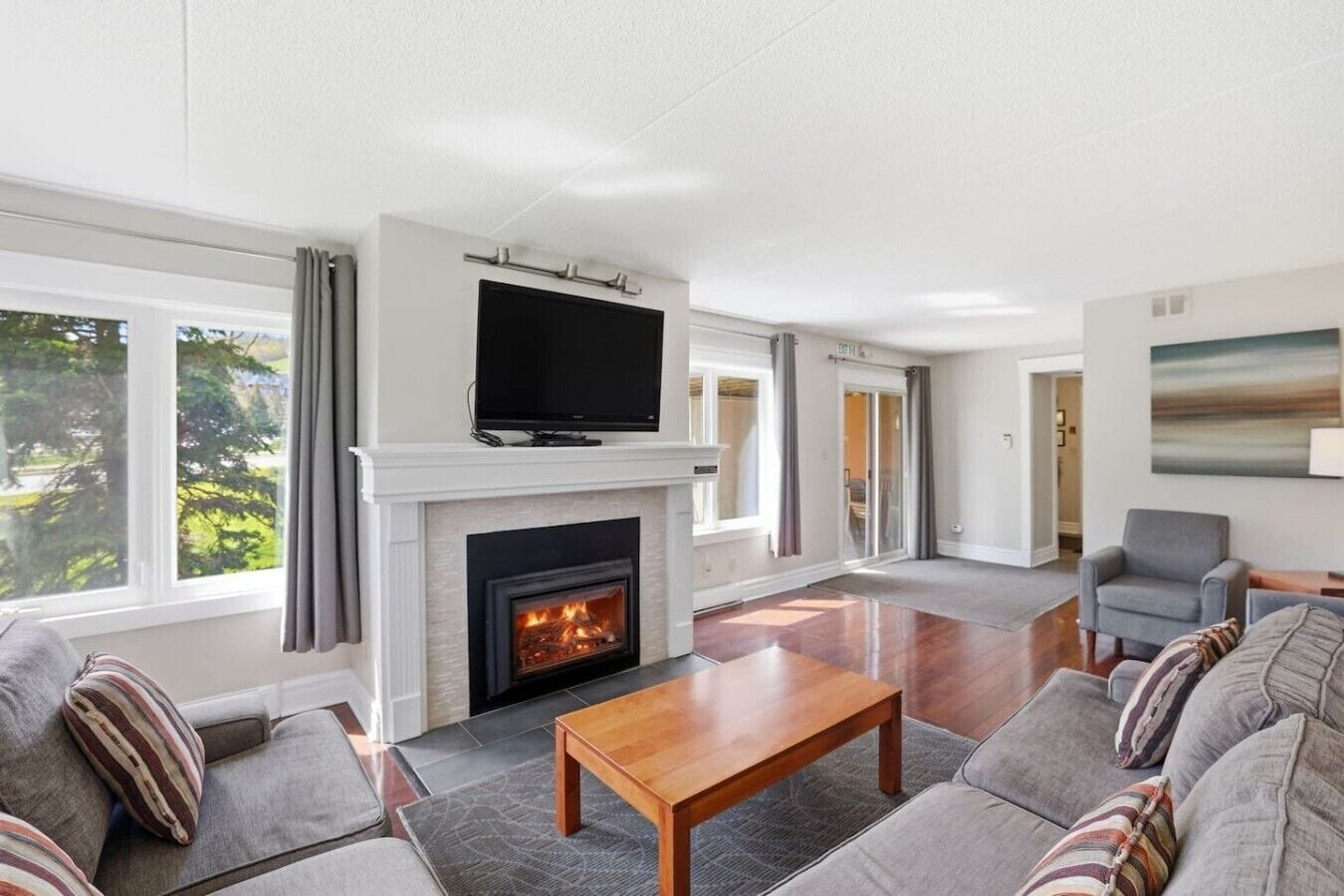 TV, fireplace