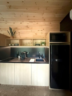 Coffee/tea maker, fridge, microwave, stovetop