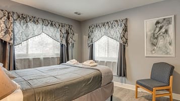 1 bedroom, desk, iron/ironing board, travel cot