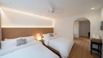 Desk, laptop workspace, free WiFi, bed sheets