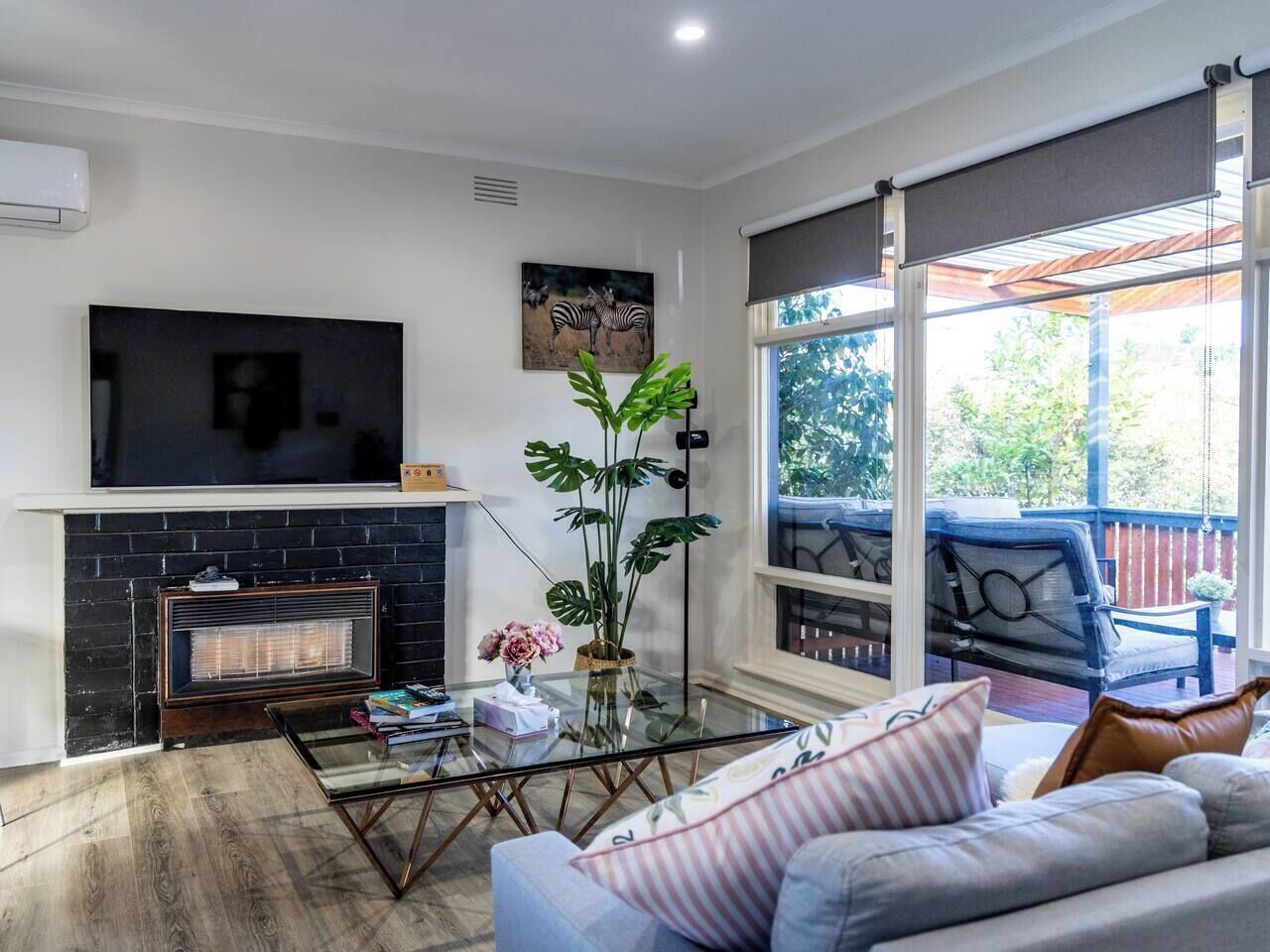 TV, fireplace