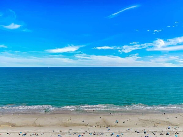 A beach with a clear sky and calm sea. - Ocean View 2BR Retreat-Renaissance Tower 1616 (Myrtle Beach)