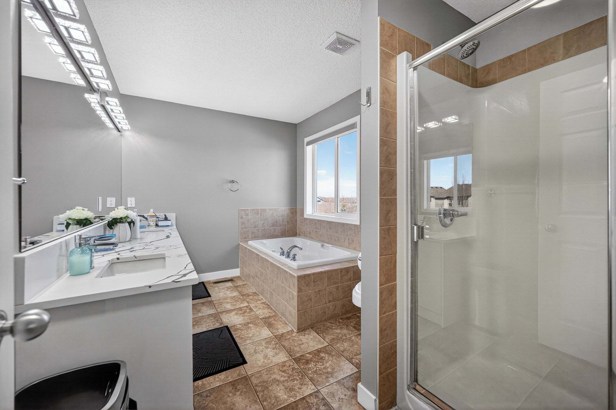 Shower, bidet, towels, soap