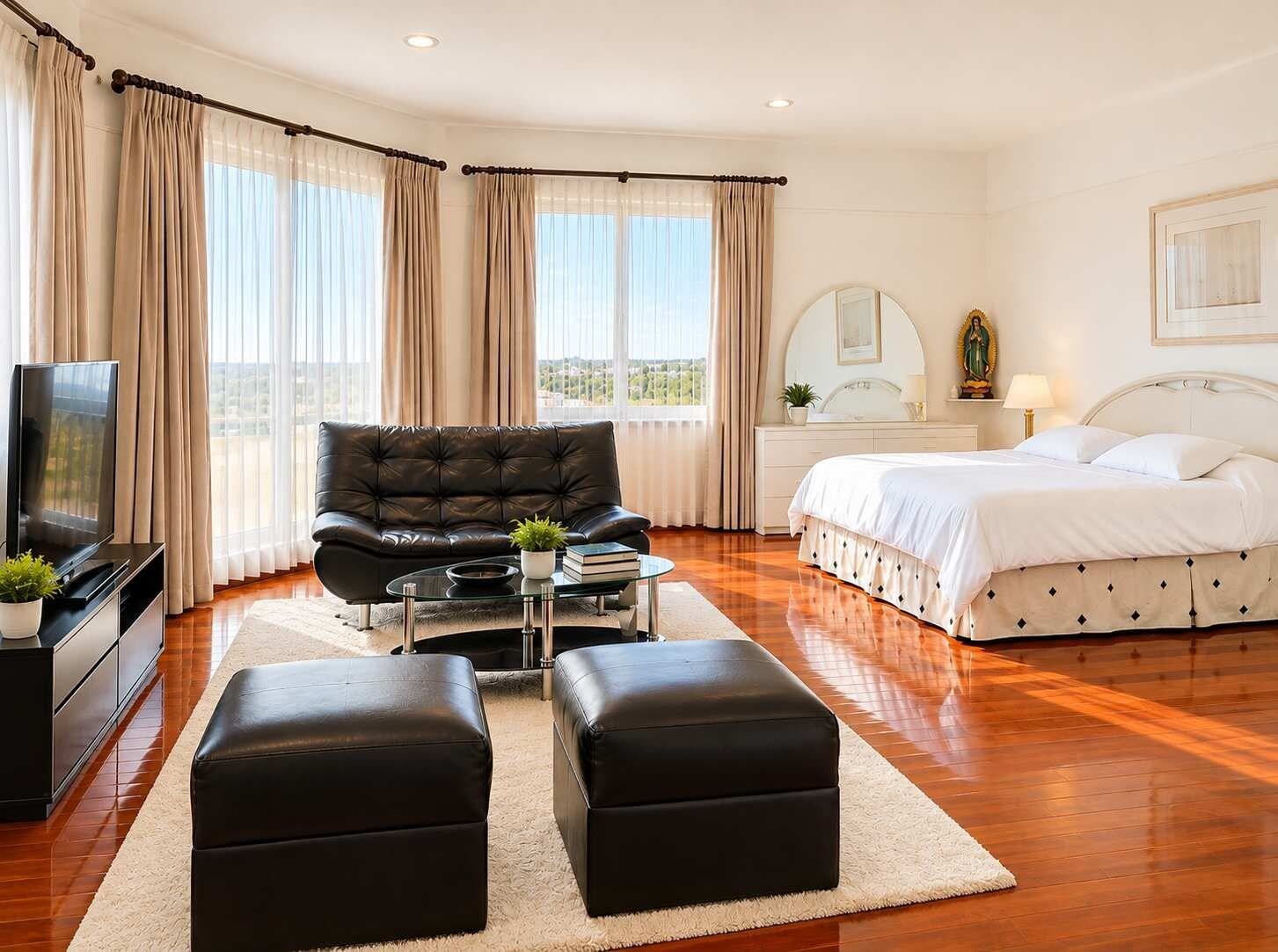 Master Bedroom with private living room, private bathroom and walking closet. 