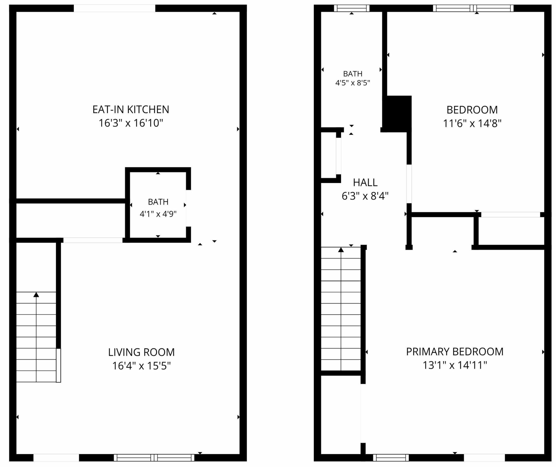 En planritning som visar ett kök med plats för matbord, som är 4,9 x 5,2 meter, ett vardagsrum, en hall, ett master bedroom och ett extra sovrum.