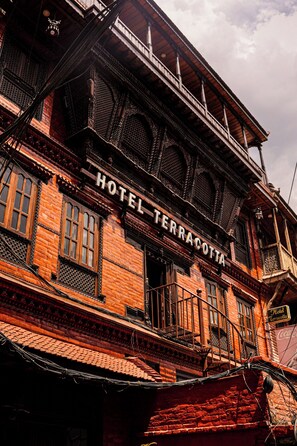 A historic building with a sign reading 'Hotel Terracotta.' - Hotel Terracotta (Bhaktapur)