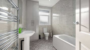 Shower, hair dryer, shampoo
