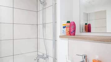 Regadera, secadora de cabello, shampoo