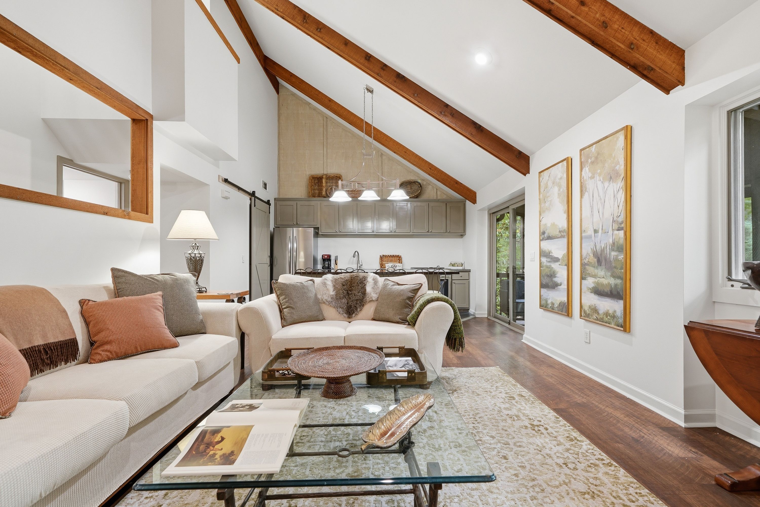 TV, fireplace, books, offices