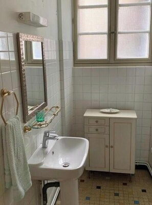 Shower, towels, toilet paper