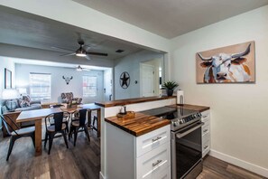 House, Multiple Beds, Kitchen, Garden View (4209 + 4213 Avalon) | Private kitchen - Sleeps 22 - Seaside Escape Two Fully Remodeled Homes for Your Group (Corpus Christi)