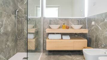 Ducha, secador de pelo, bidet, toallas