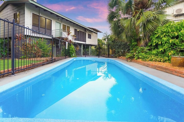 Surrounded by palms and greenery, the private pool is the perfect spot for a refreshing swim or an easy afternoon in the sun.