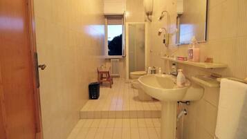 Een haardroger, een bidet, handdoeken, zeep