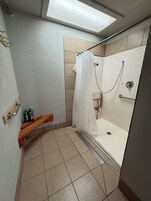 Shower, towels, soap, shampoo