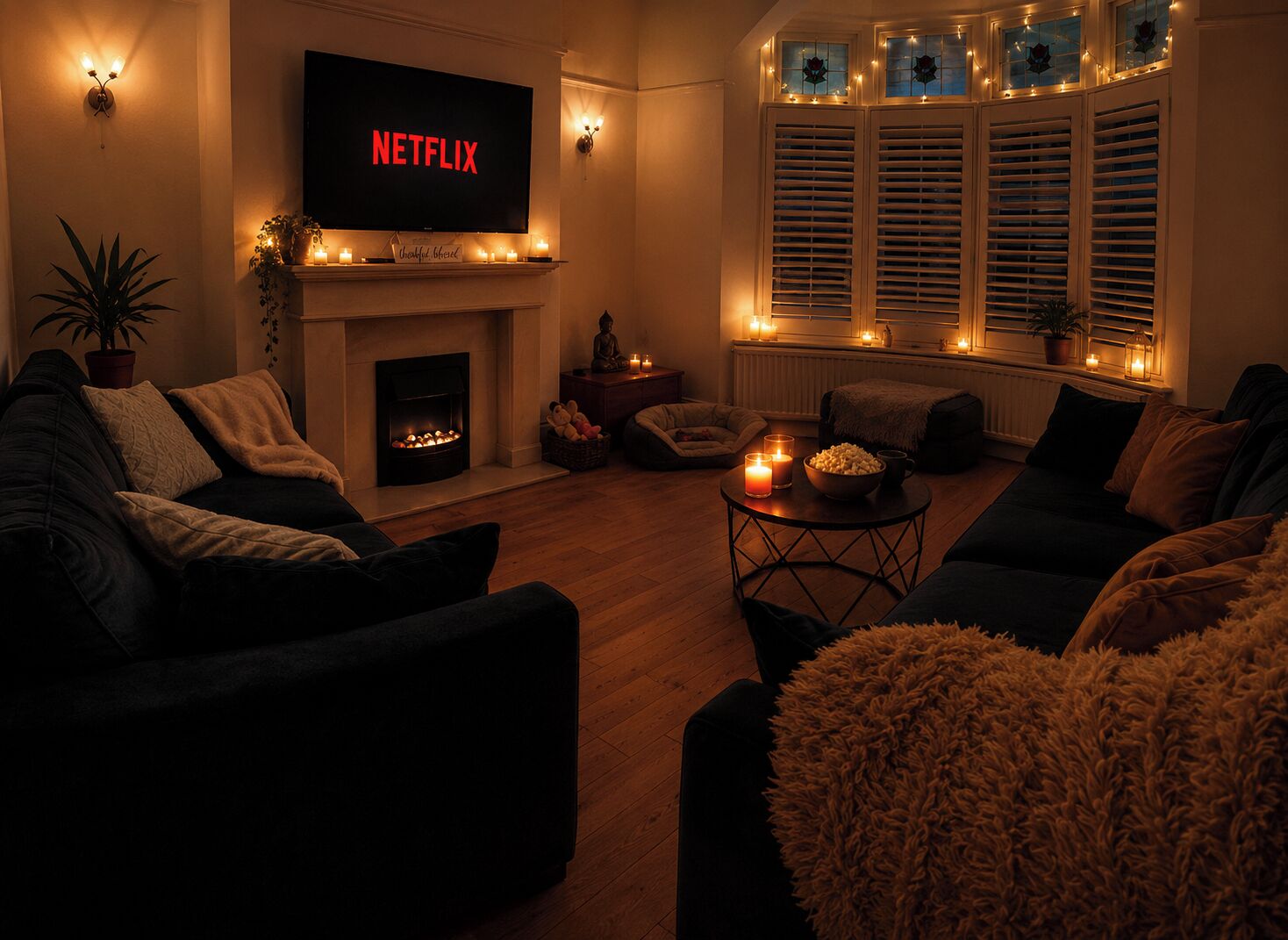 TV, fireplace