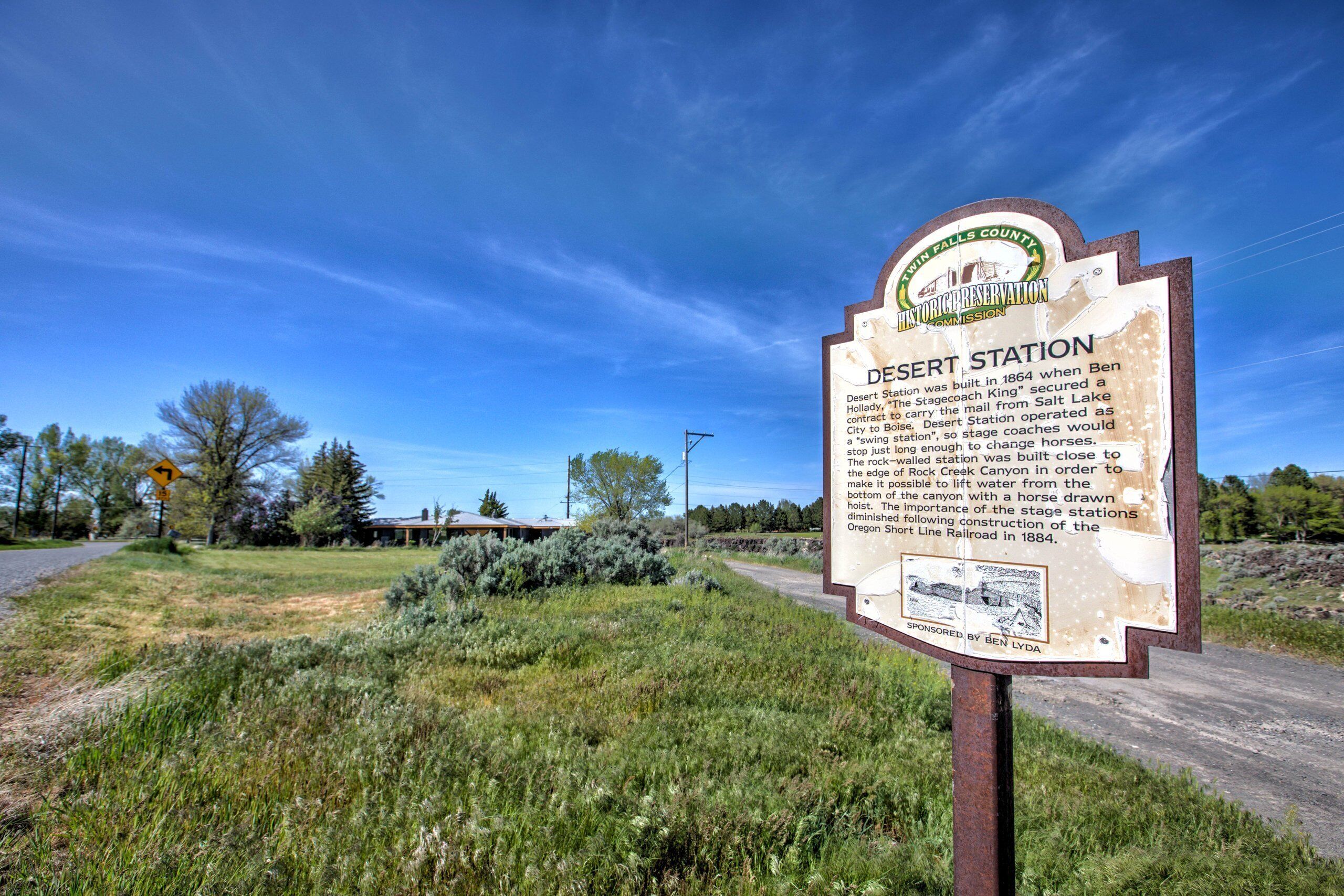 A historical marker sign for Desert Station, detailing its history and significance.