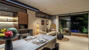 Deluxe Villa, Pool View | Private kitchen | Coffee/tea maker, electric kettle, toaster
