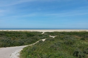 A coastal landscape with a dirt path leading to a beach. - Holiday home with 3 bedrooms (Bruinisse)