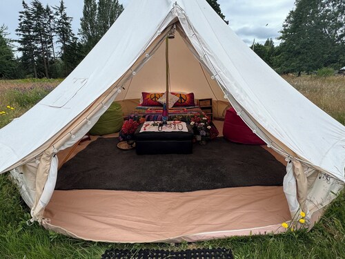That ’70s Tent • Flower Power • Mt. Rainier & Salish Sea Views