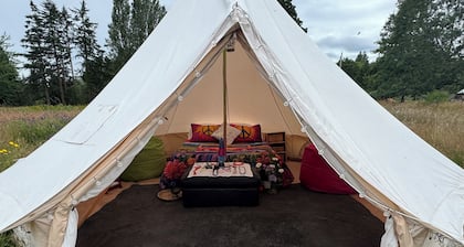 That ’70s Tent • Flower Power • Mt. Rainier & Salish Sea Views