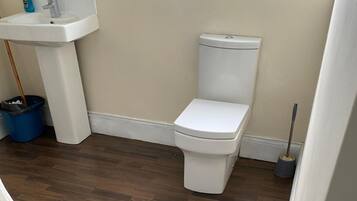 Separate bathtub and shower, deep-soaking bathtub