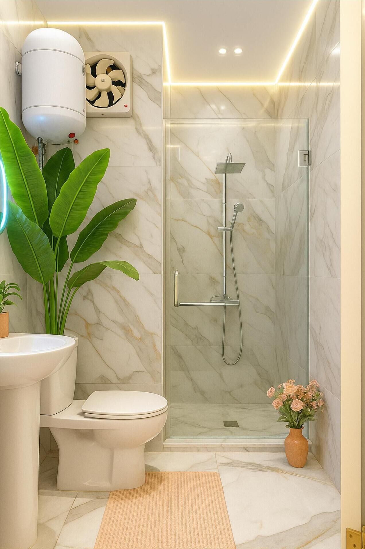 Shower, towels, toilet paper