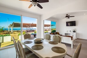 Villa, Multiple Beds, Ocean View (Villa Dorado 57 - Playa Arcangel) | Dining - Airy, Beach-view Dog-friendly Villa With Patio, Outdoor Pool, Streaming, AC (Playas de Rosarito)