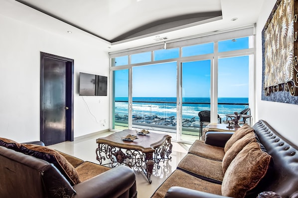 Villa, Multiple Beds, Ocean View (Villa San Miguel 17 - Playa Arcangel) | Living area - 2-story Dog-friendly Villa With Outdoor Pool, Patio, 2 Balconies, Streaming, AC (Playas de Rosarito)