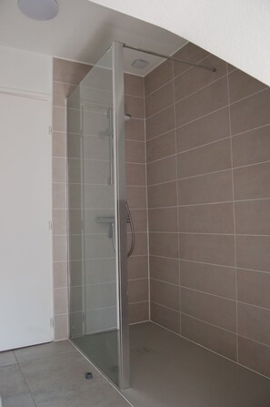 Douche, sèche-cheveux, serviettes fournies, papier toilette