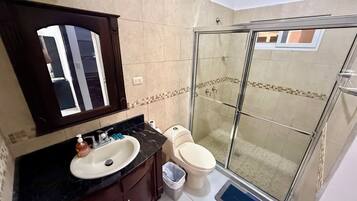 Luxury Room | Bathroom | Shower, towels, soap, toilet paper