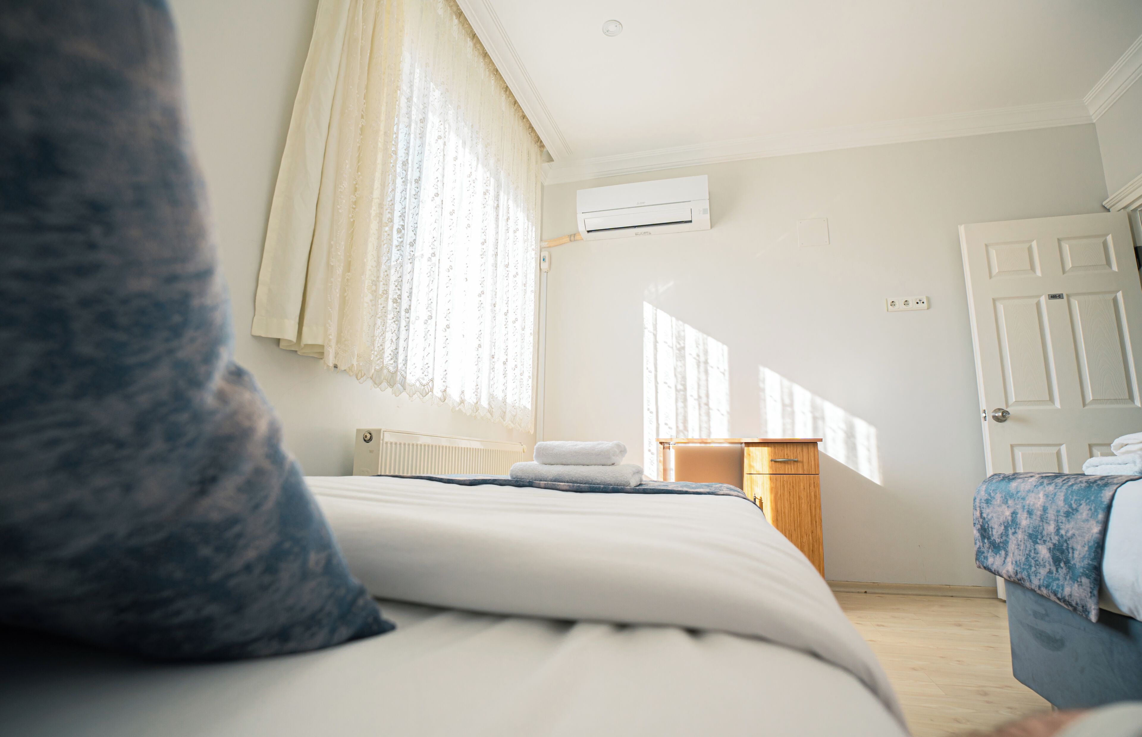 Premium bedding, Select Comfort beds, blackout drapes, soundproofing