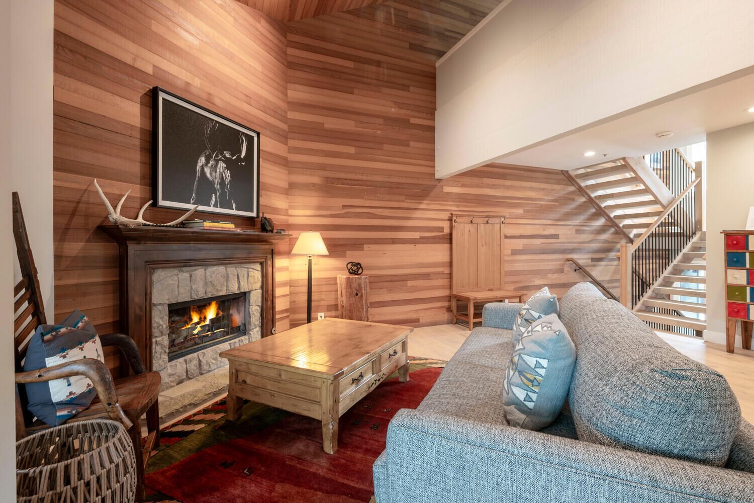 TV, fireplace