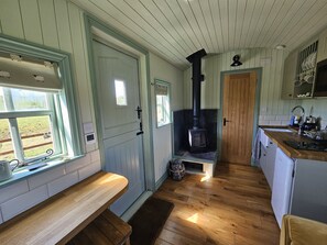 Fridge, microwave, oven, cookware/dishes/utensils