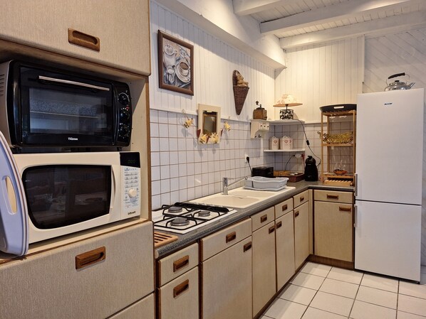 Kühlschrank, Mikrowelle, Herdplatte, Toaster