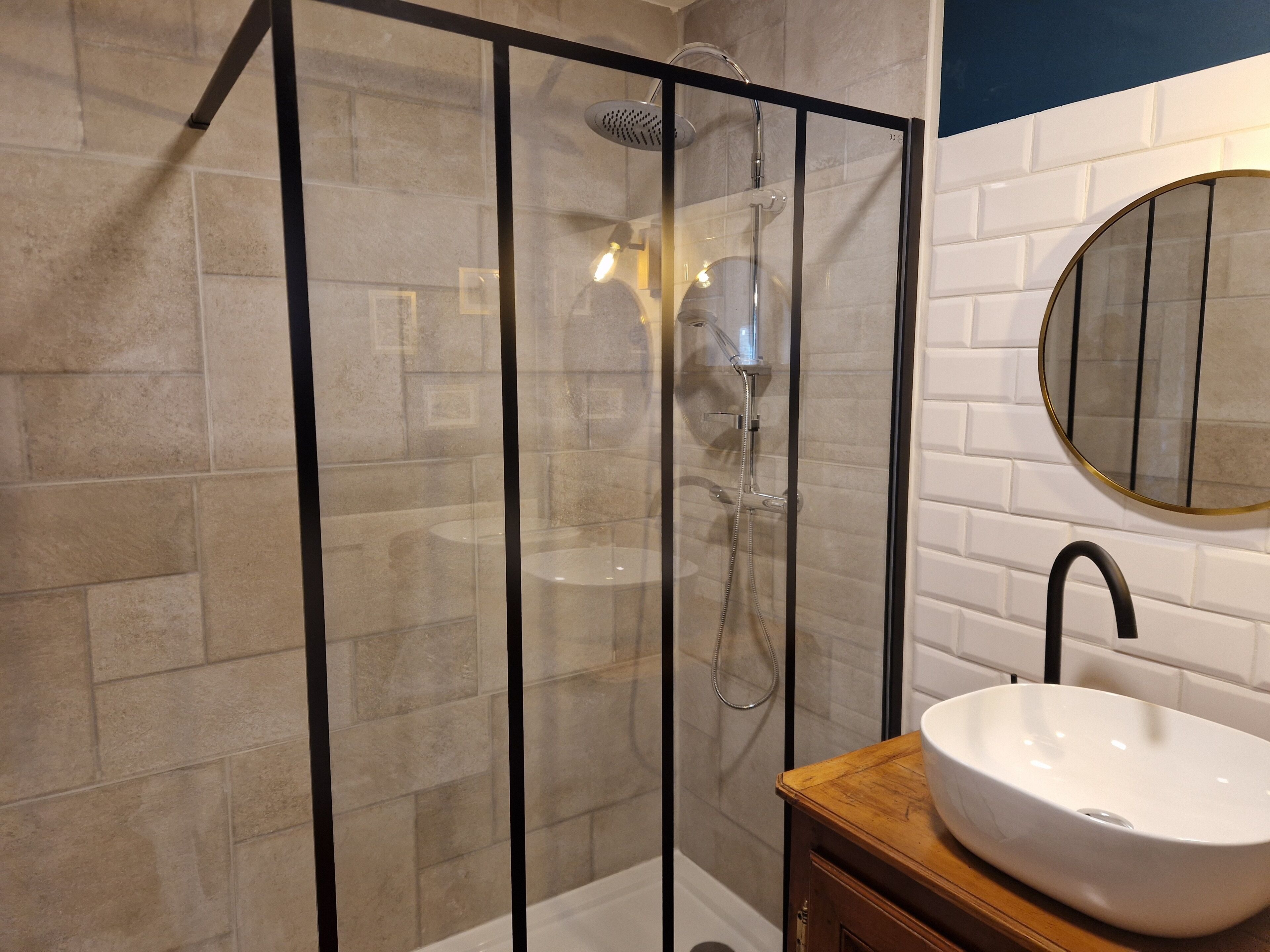Shower, hair dryer, soap