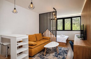 Comfort studio suite, uitzicht op binnenplaats | Een strijkplank/strijkijzer, gratis wifi